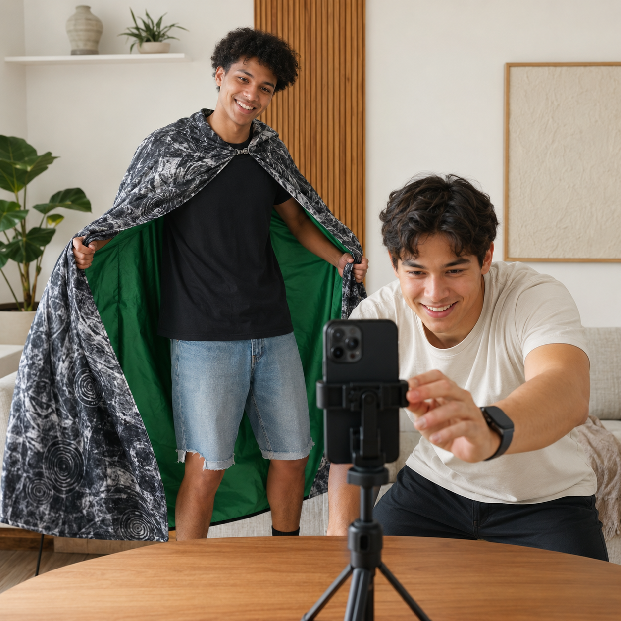 Content creators filming with the reversible Invisible Cloak